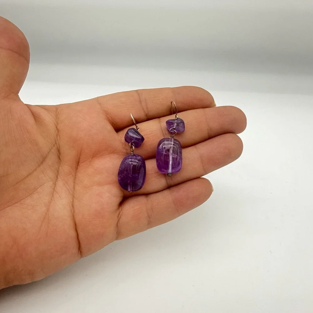 Vtg Sterling Silver Amethyst Earrings Chunky Dangle QVC Designer